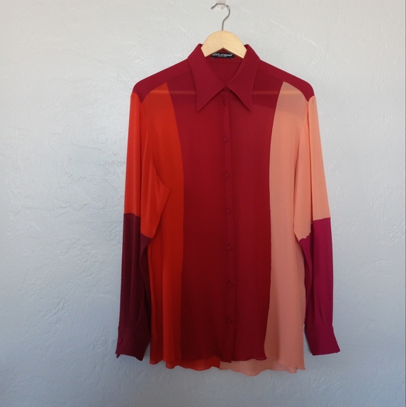 Dolce & Gabbana Silk Georgette Colorblock Patchwork Shirt 46IT/10US - Picture 5 of 16